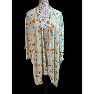 Maurices Sunflower Kimono Cardigan One Size Mint Green Floral Boho Wrap Ruffle